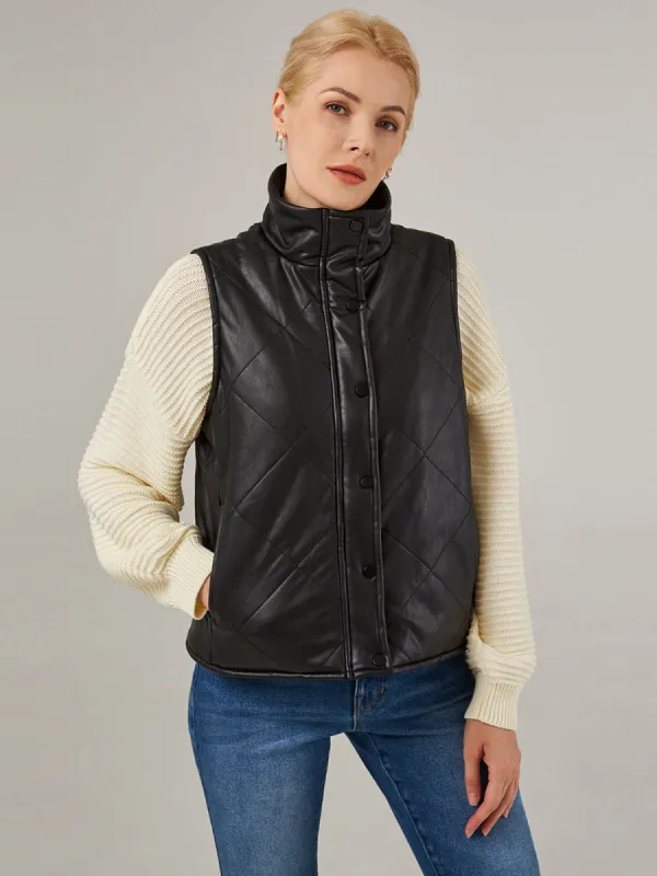 Faux Leather Quilted Puffer Vest sold by Daily Thread