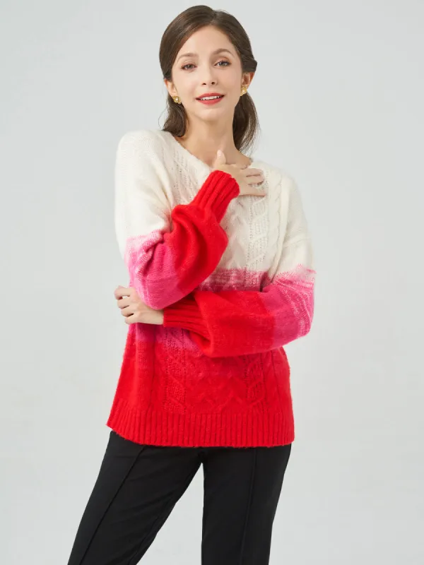Ombre Crewneck Drop Shoulder Cable Pullover sold by Daily Thread