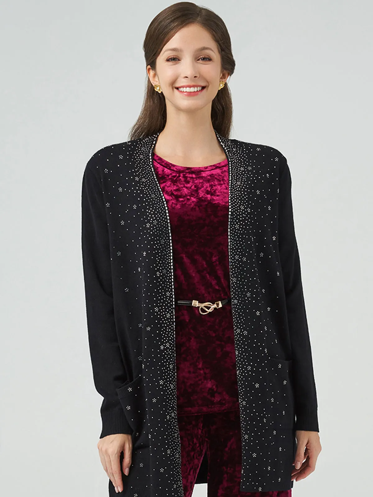 Snowflake Hotfix Open Cardigan sold by Daily Thread