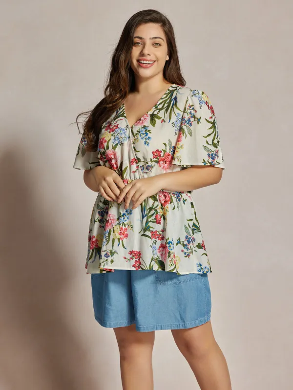 Plus Floral Flutter Sleeve Blouse sold by Daily Thread
