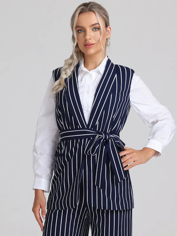Belted Stripe Sleeveless Blazer made by Daily Thread