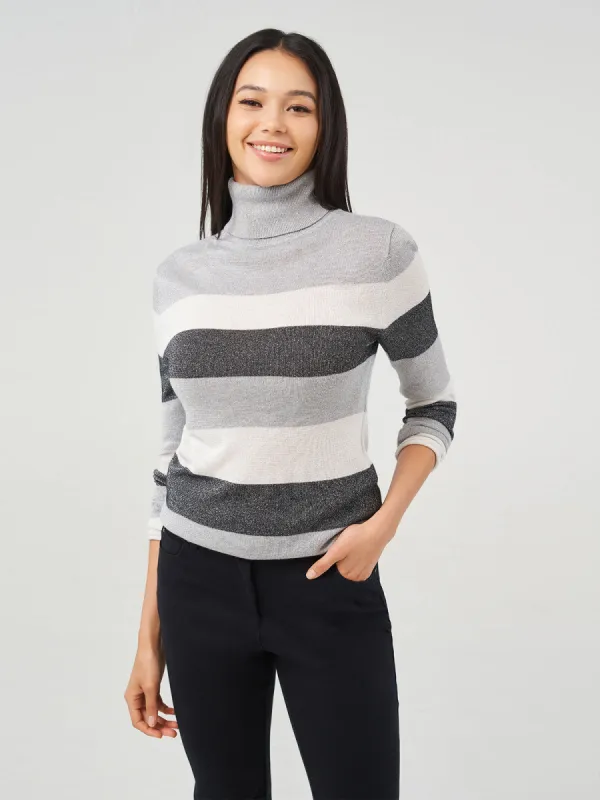 Striped Lurex Turtleneck Pullover sold by Daily Thread