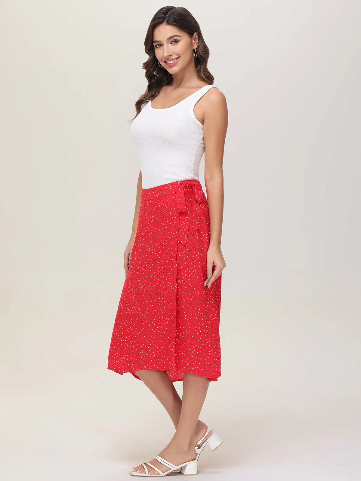 Mini Polka Dot Faux Wrap Midi Skirt sold by Daily Thread product image thumbnail 2