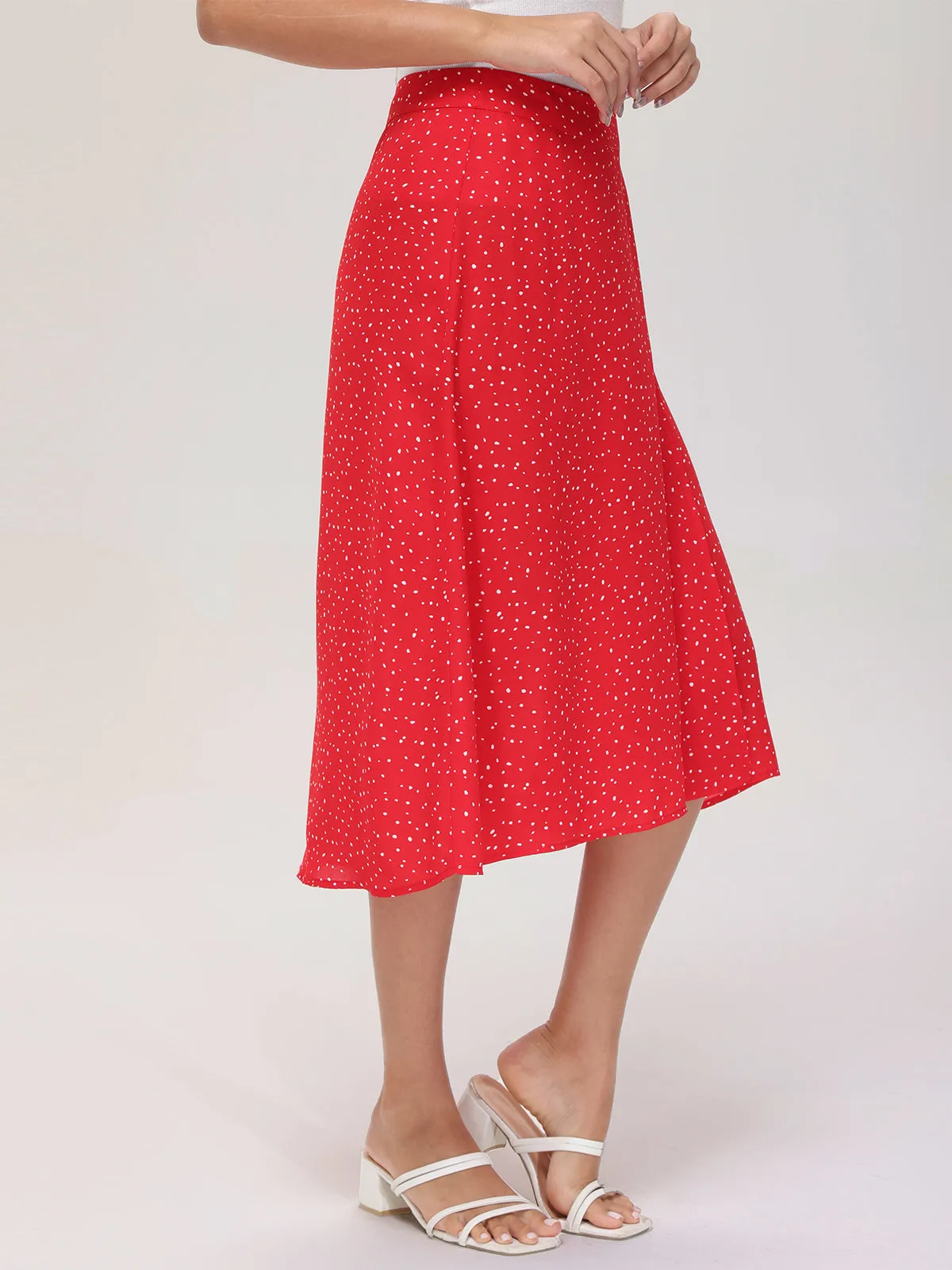 Mini Polka Dot Faux Wrap Midi Skirt sold by Daily Thread product image thumbnail 4