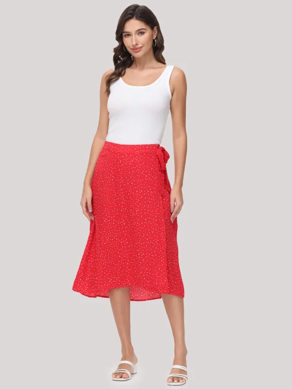 Mini Polka Dot Faux Wrap Midi Skirt sold by Daily Thread