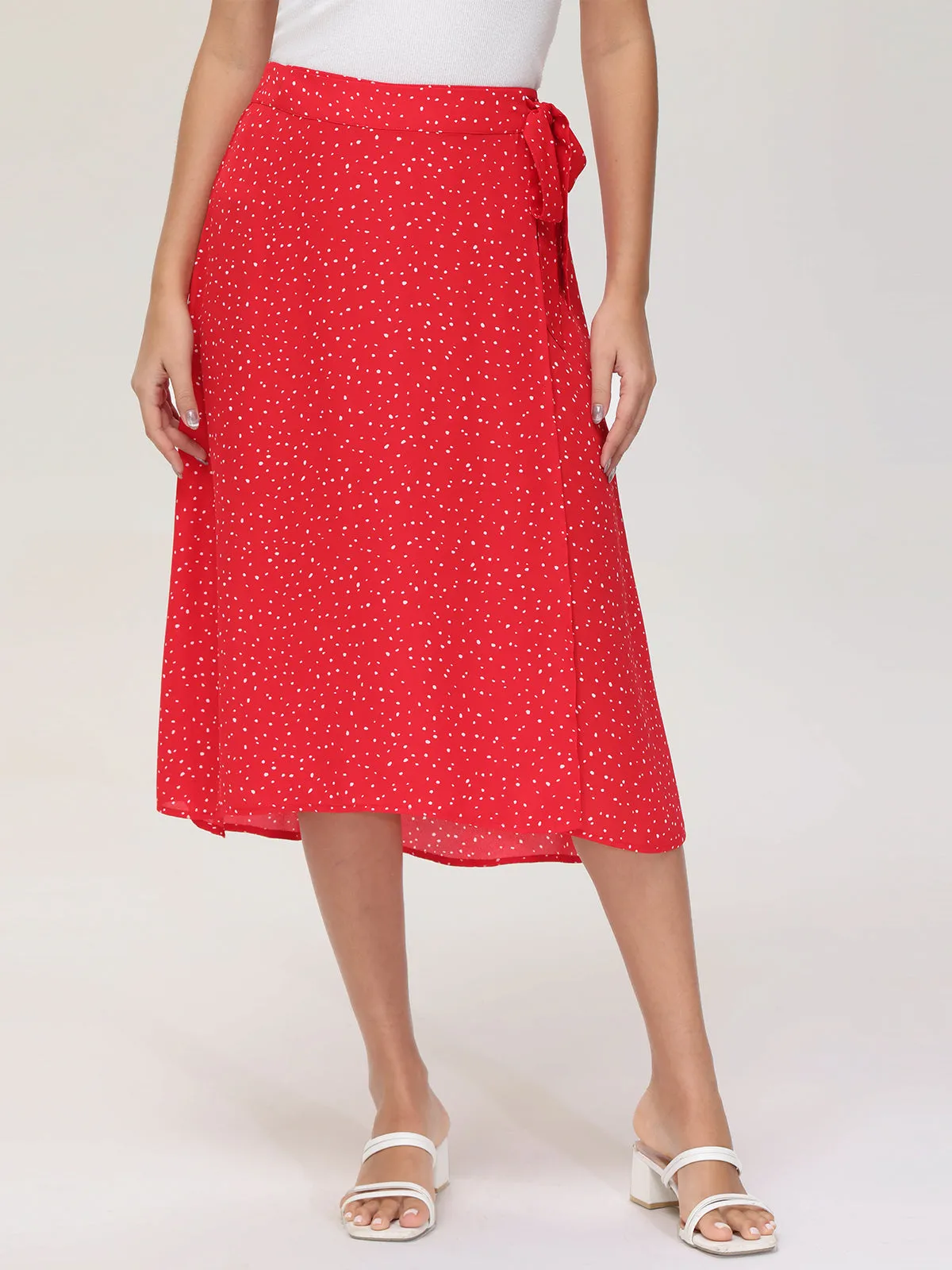 Mini Polka Dot Faux Wrap Midi Skirt sold by Daily Thread product image thumbnail 3