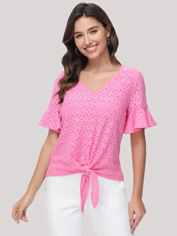 Pointelle Tie Front Top sold by Daily Thread