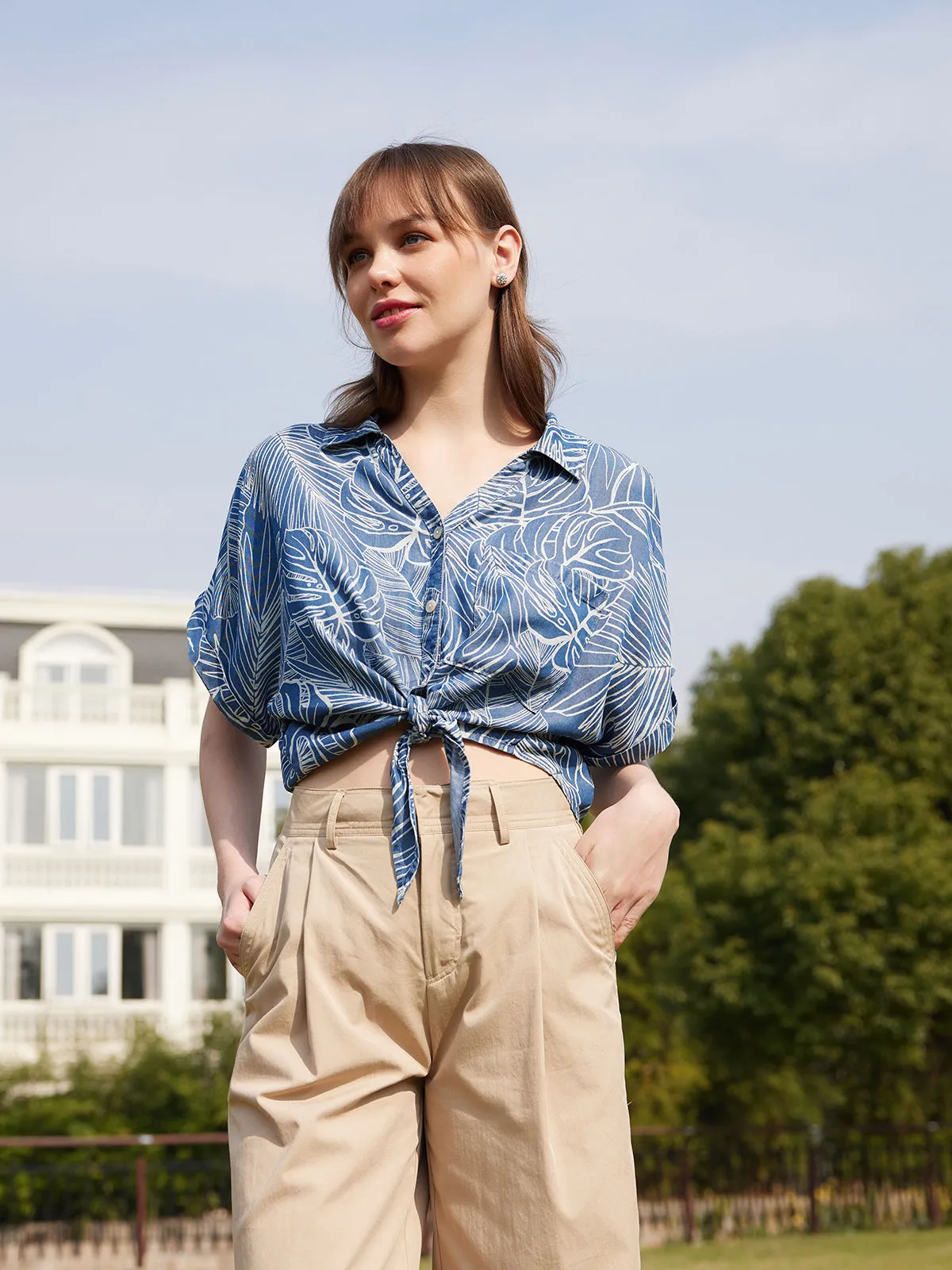 Tie Front Denim Blouse sold by Daily Thread