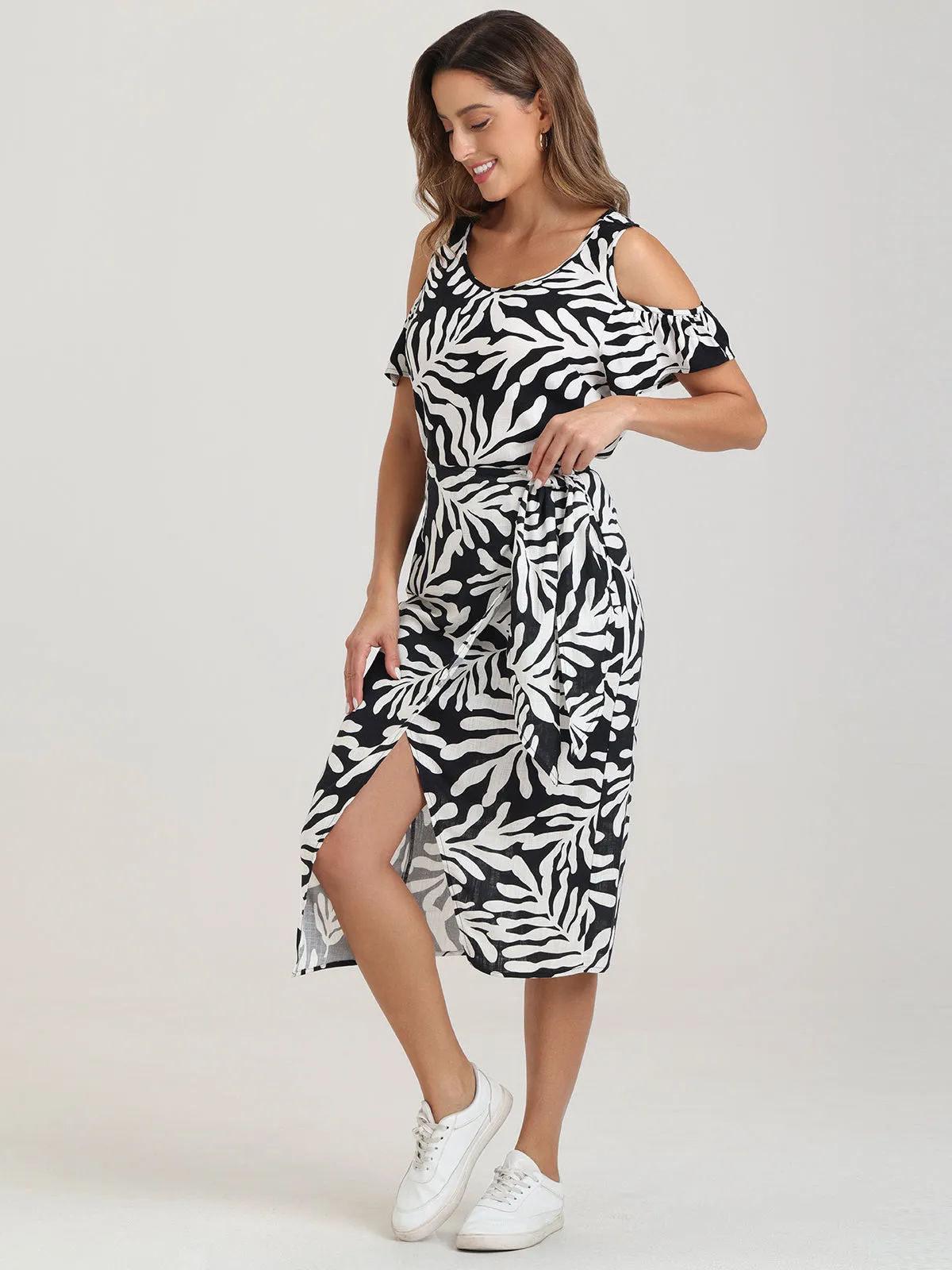 Faux Wrap Tie Side Midi Skirt sold by Daily Thread product image thumbnail 2