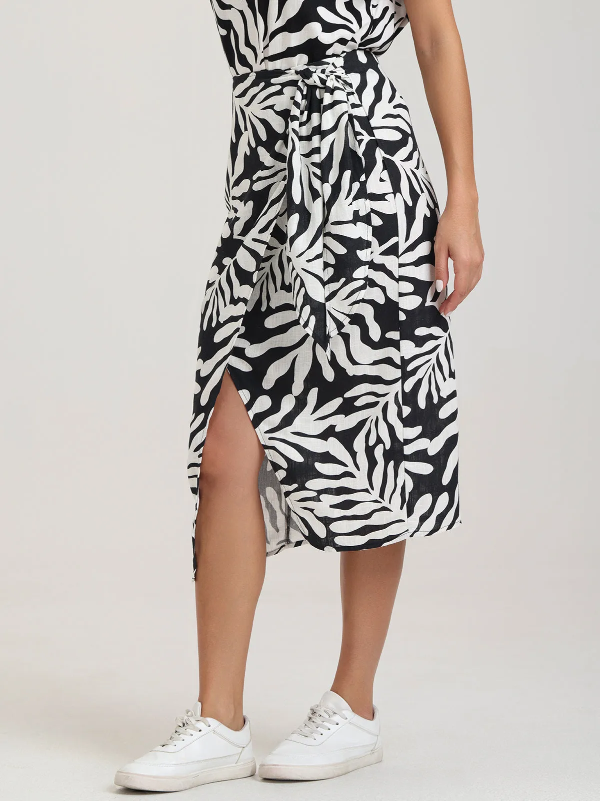 Faux Wrap Tie Side Midi Skirt sold by Daily Thread product image thumbnail 4