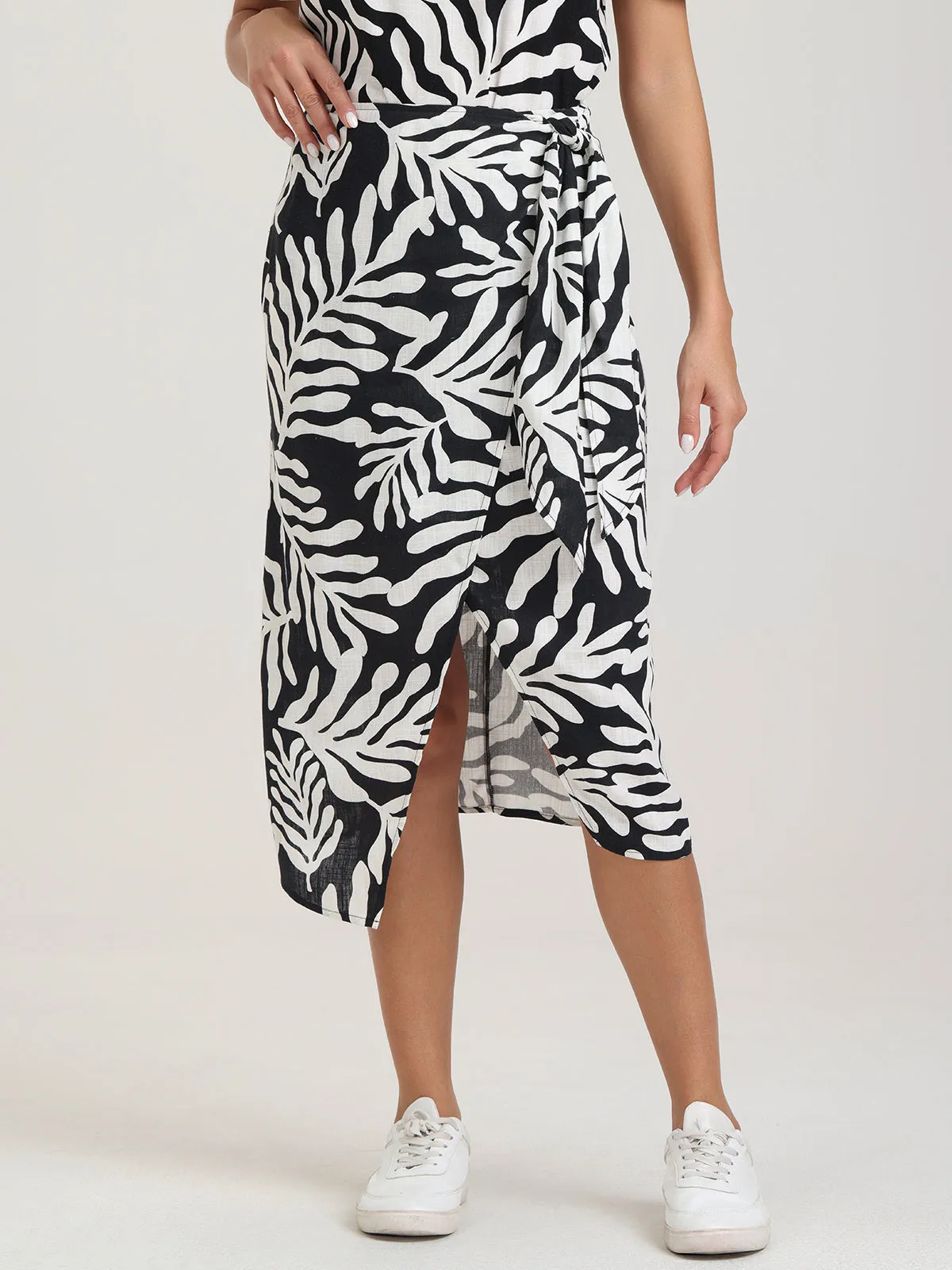 Faux Wrap Tie Side Midi Skirt sold by Daily Thread product image thumbnail 3