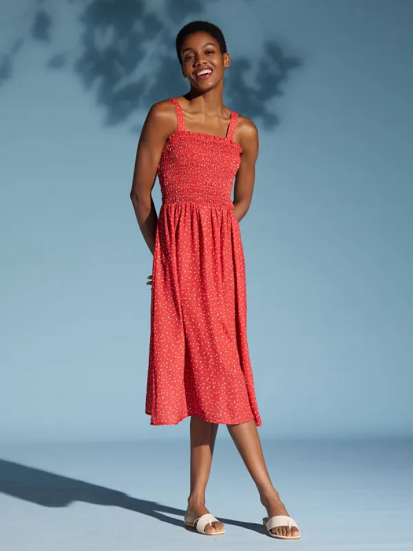 Polka Dot Smocked Midi Dress sold by Daily Thread