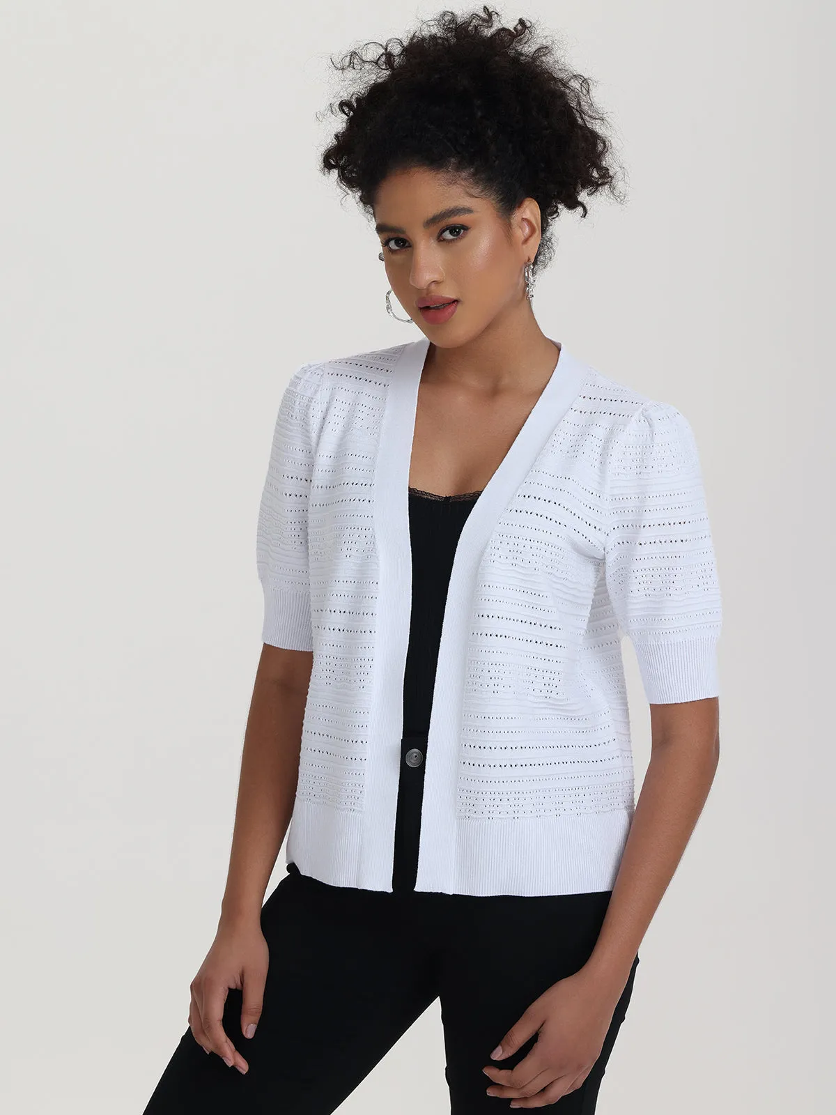 Puff Sleeve Pointelle Open Cardigan sold by Daily Thread product image thumbnail 5