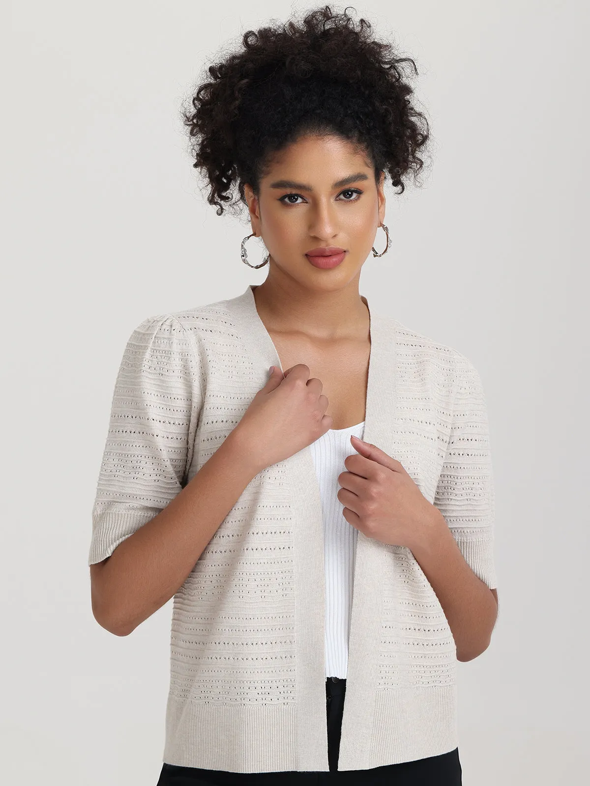 Puff Sleeve Pointelle Open Cardigan sold by Daily Thread product image thumbnail 2