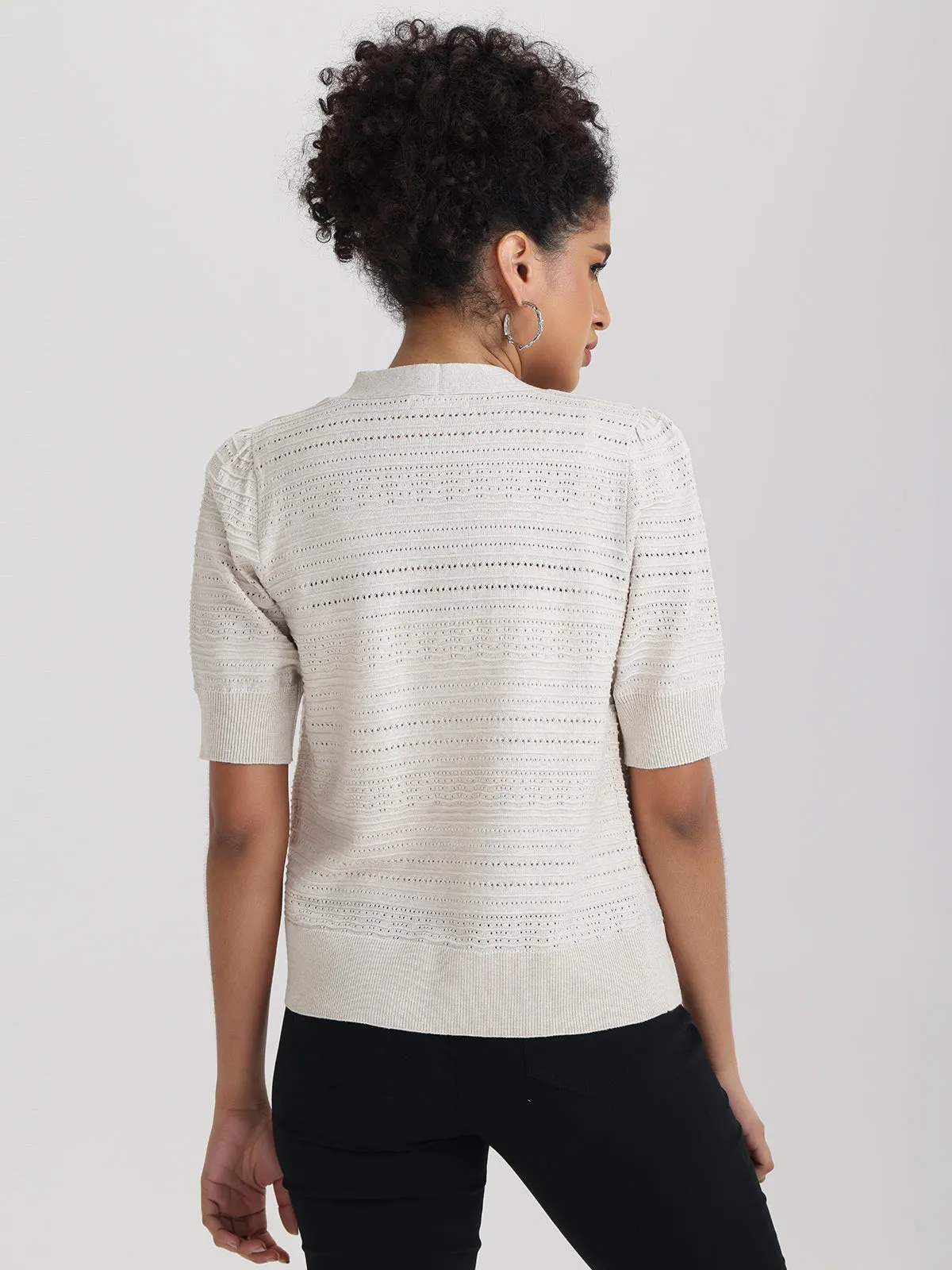 Puff Sleeve Pointelle Open Cardigan sold by Daily Thread product image thumbnail 4