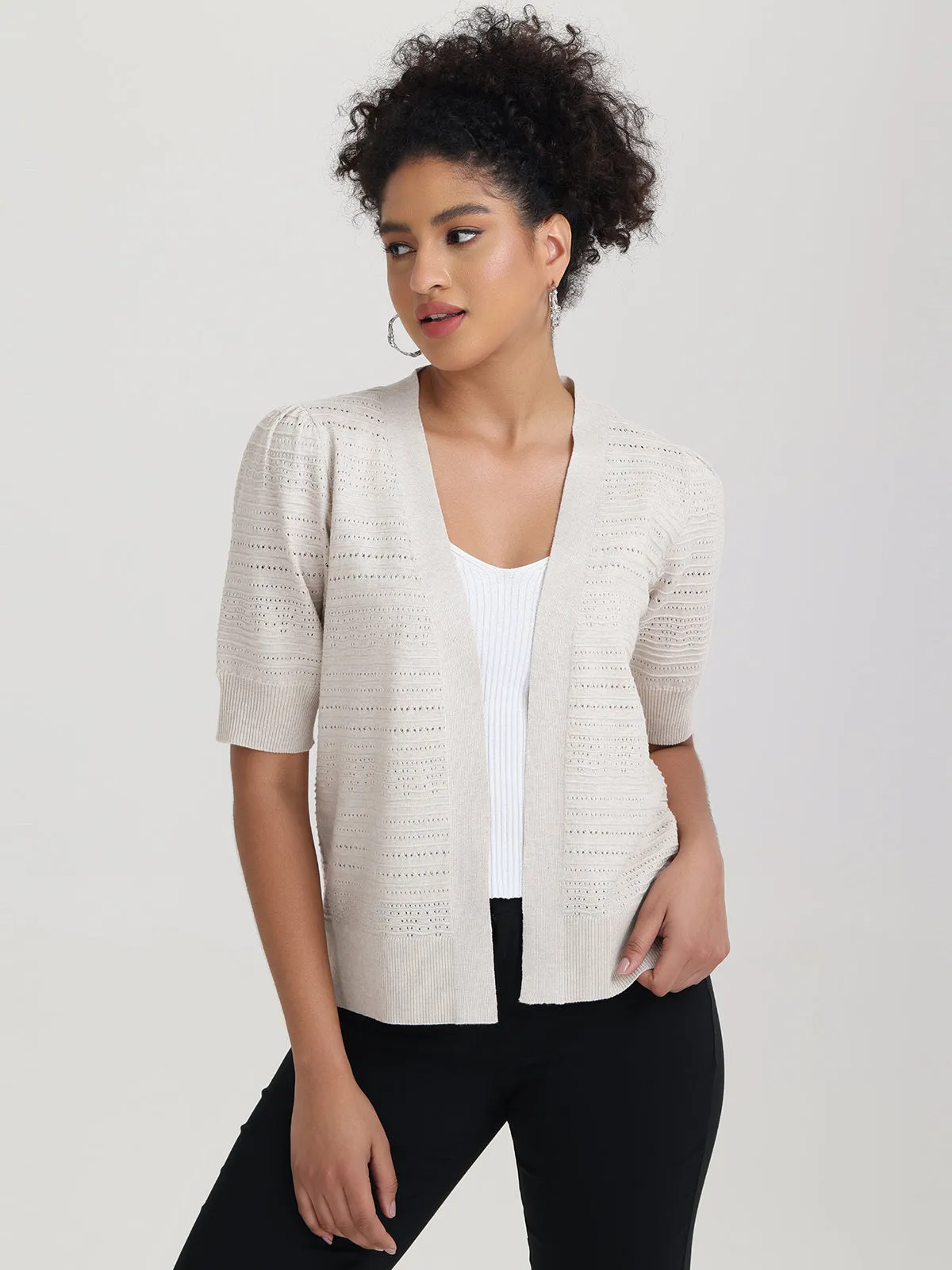 Puff Sleeve Pointelle Open Cardigan sold by Daily Thread product image thumbnail 3