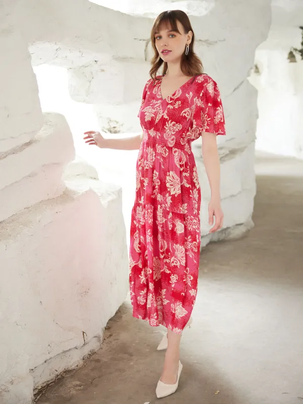 Floral V-Neck Midi Dress sold by Daily Thread