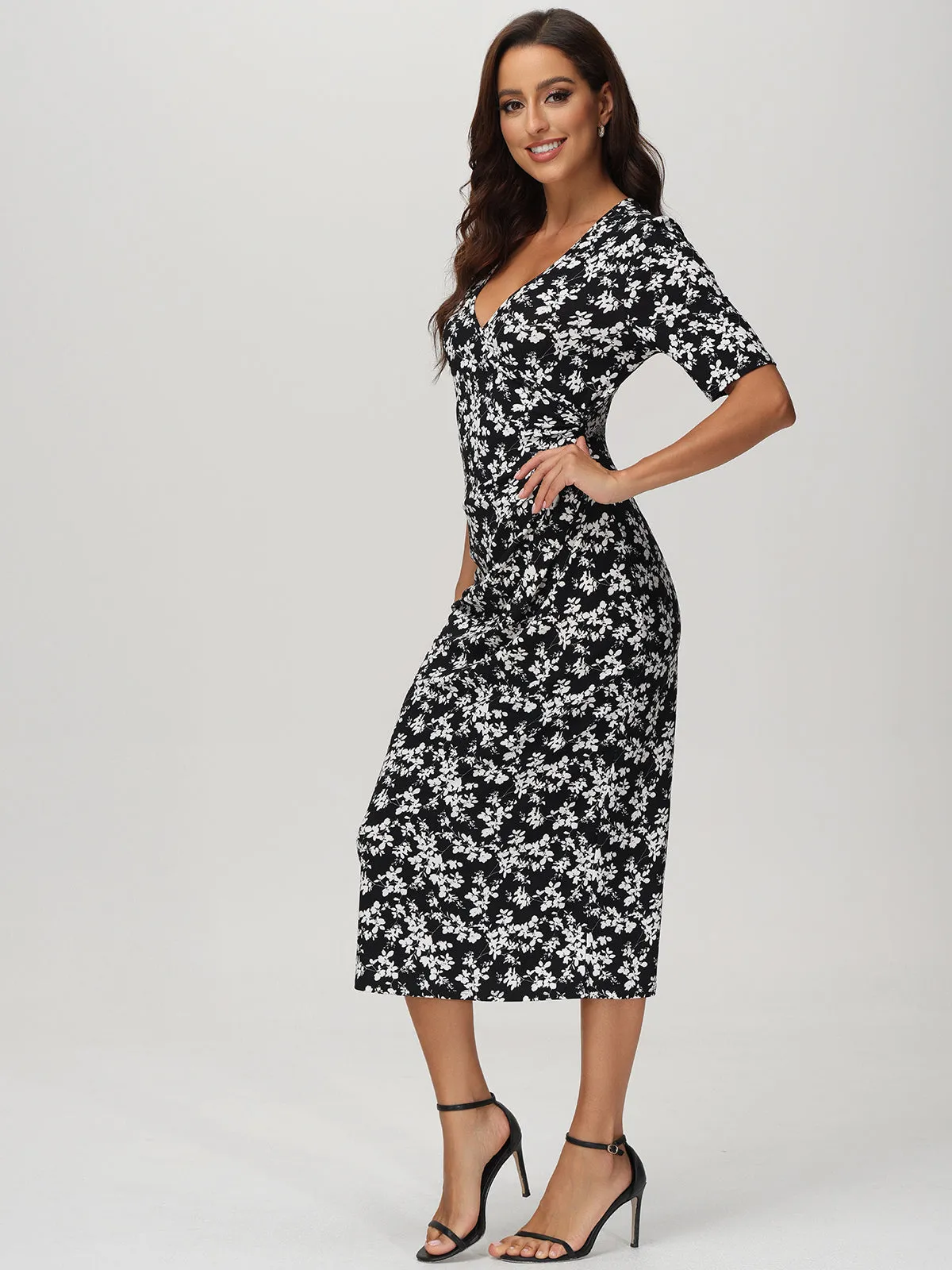 V-Neck Floral Print Midi Dress sold by Daily Thread product image thumbnail 3