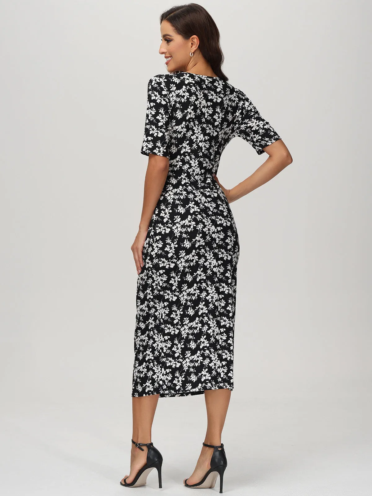 V-Neck Floral Print Midi Dress sold by Daily Thread product image thumbnail 4