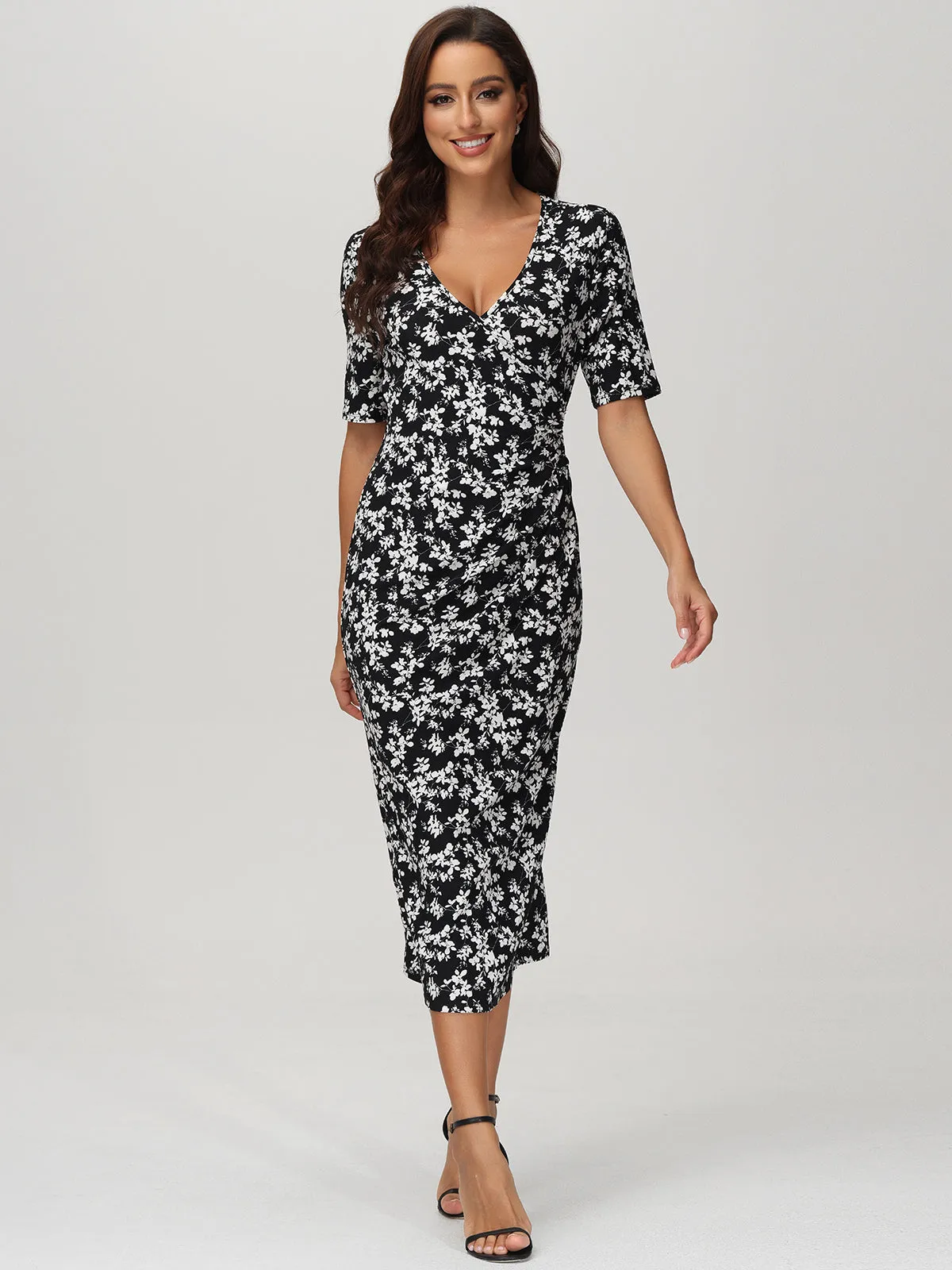 V-Neck Floral Print Midi Dress sold by Daily Thread