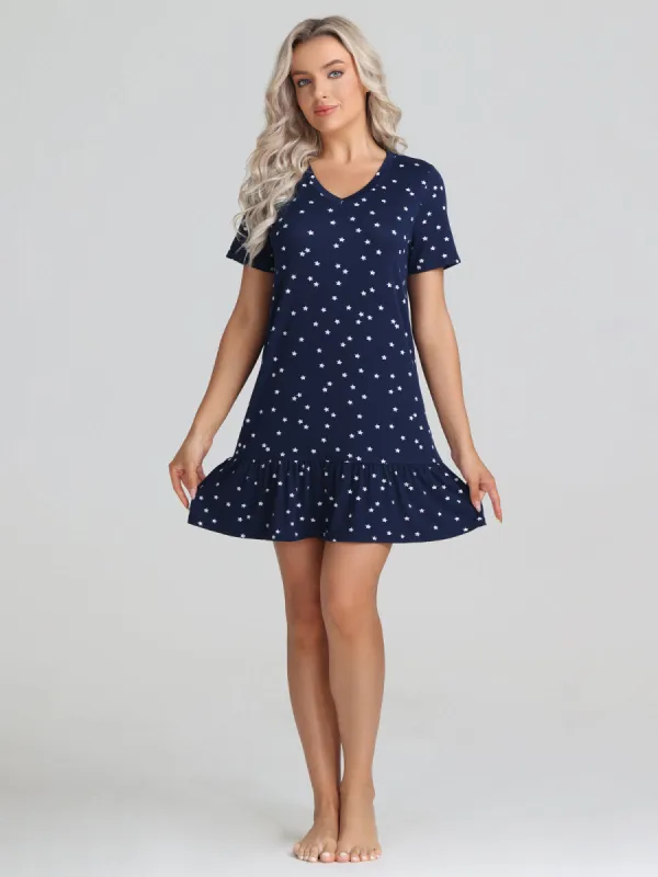 Star Print Short Sleeve Sleepshirt sold by Daily Thread