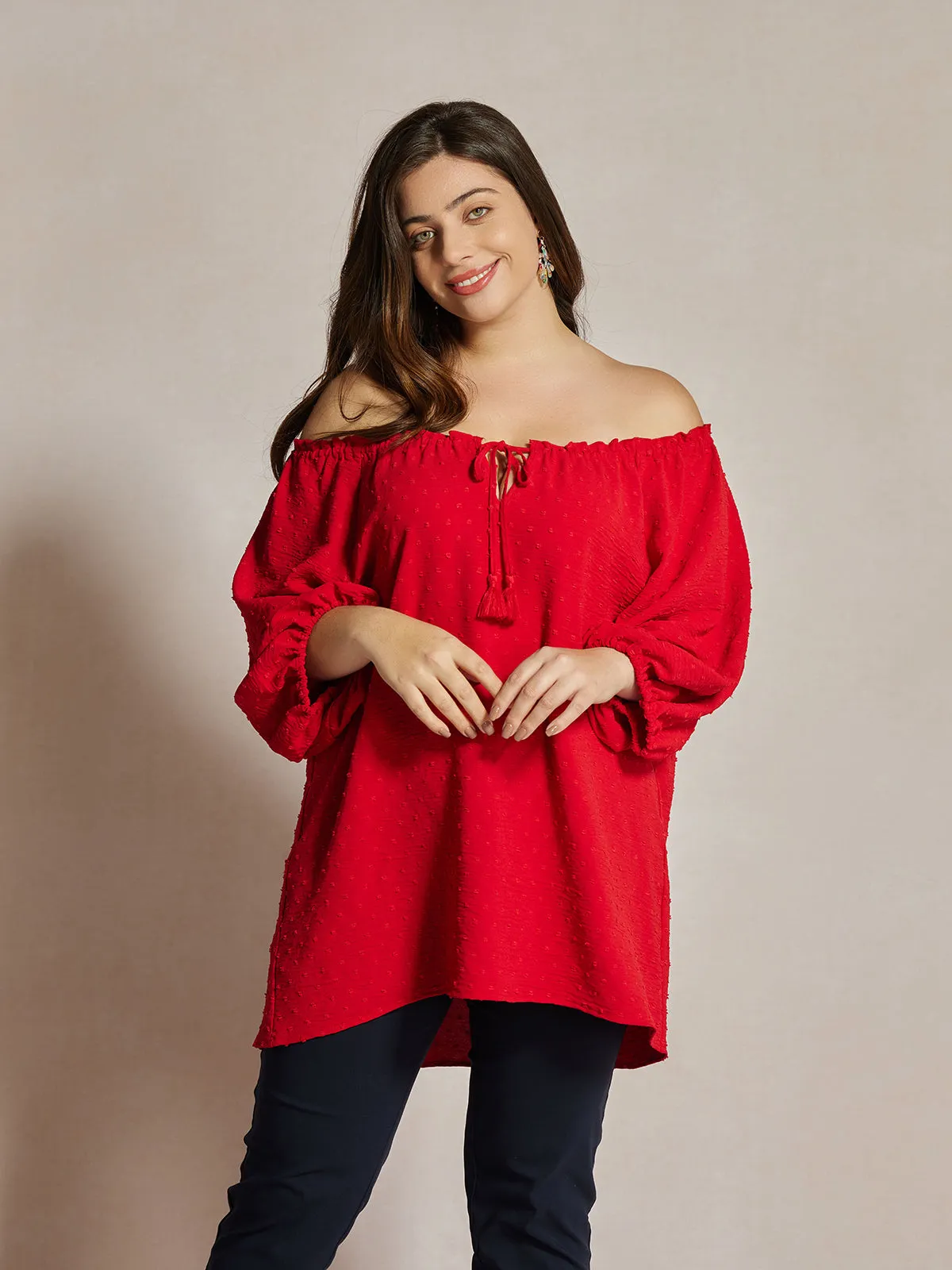 Plus Jacquard Tie Neck Ruffle Top sold by Daily Thread product image thumbnail 4