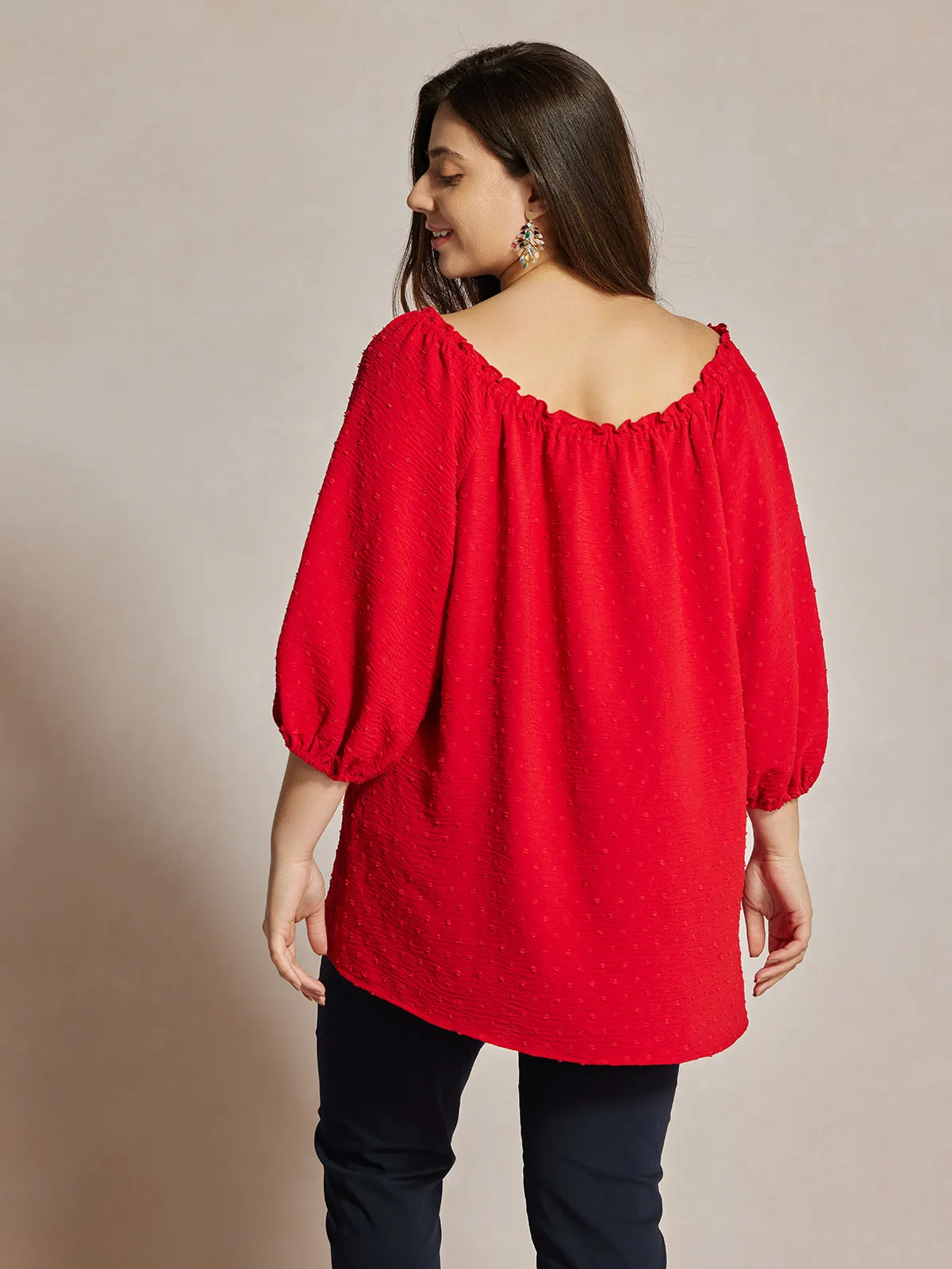 Plus Jacquard Tie Neck Ruffle Top sold by Daily Thread product image thumbnail 5