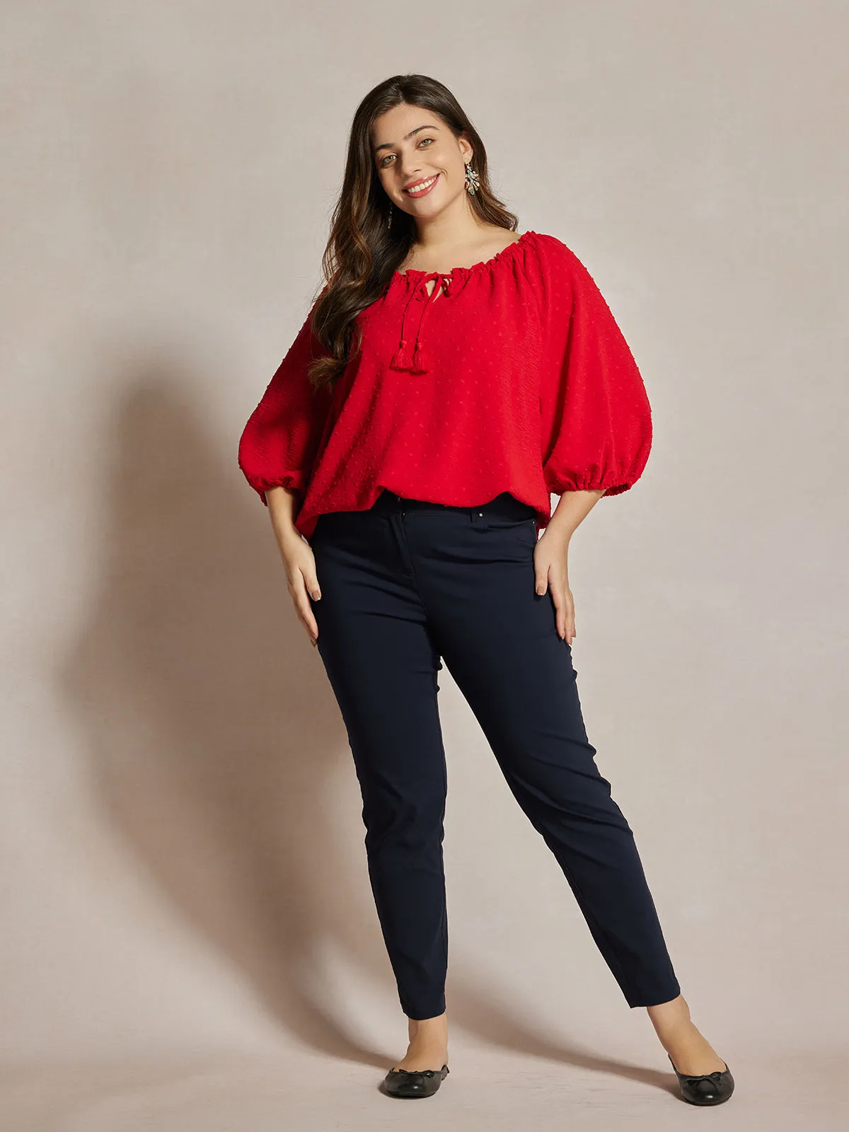 Plus Jacquard Tie Neck Ruffle Top sold by Daily Thread product image thumbnail 2