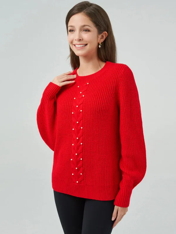 Pearls Cable With Shaker Crewneck Pullover sold by Daily Thread