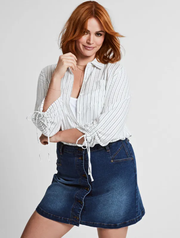 Ruched Sleeve Button Front Shirt sold by Daily Thread