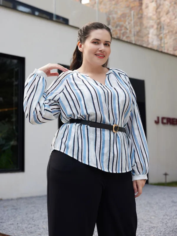 Plus Stripe Notch Neck Blouse sold by Daily Thread