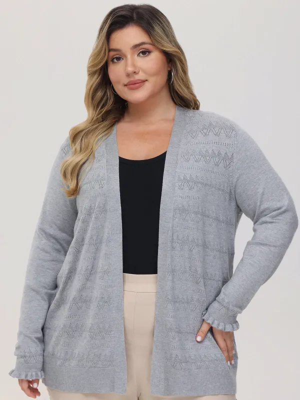 Plus Pointelle Ruffle Cuff Open Cardigan sold by Daily Thread