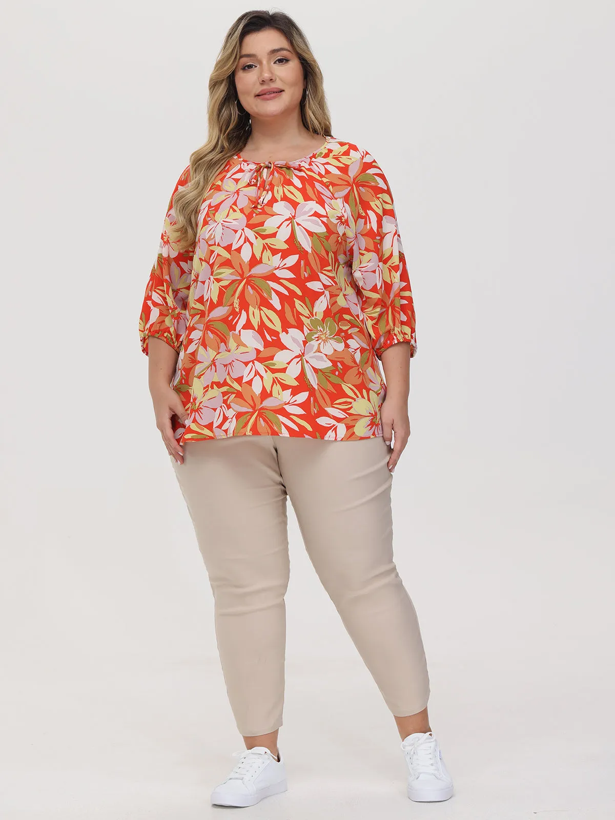 Plus Floral Tie Neck Blouse sold by Daily Thread product image thumbnail 5