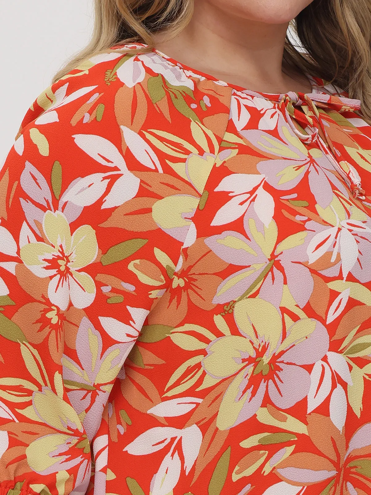 Plus Floral Tie Neck Blouse sold by Daily Thread product image thumbnail 4