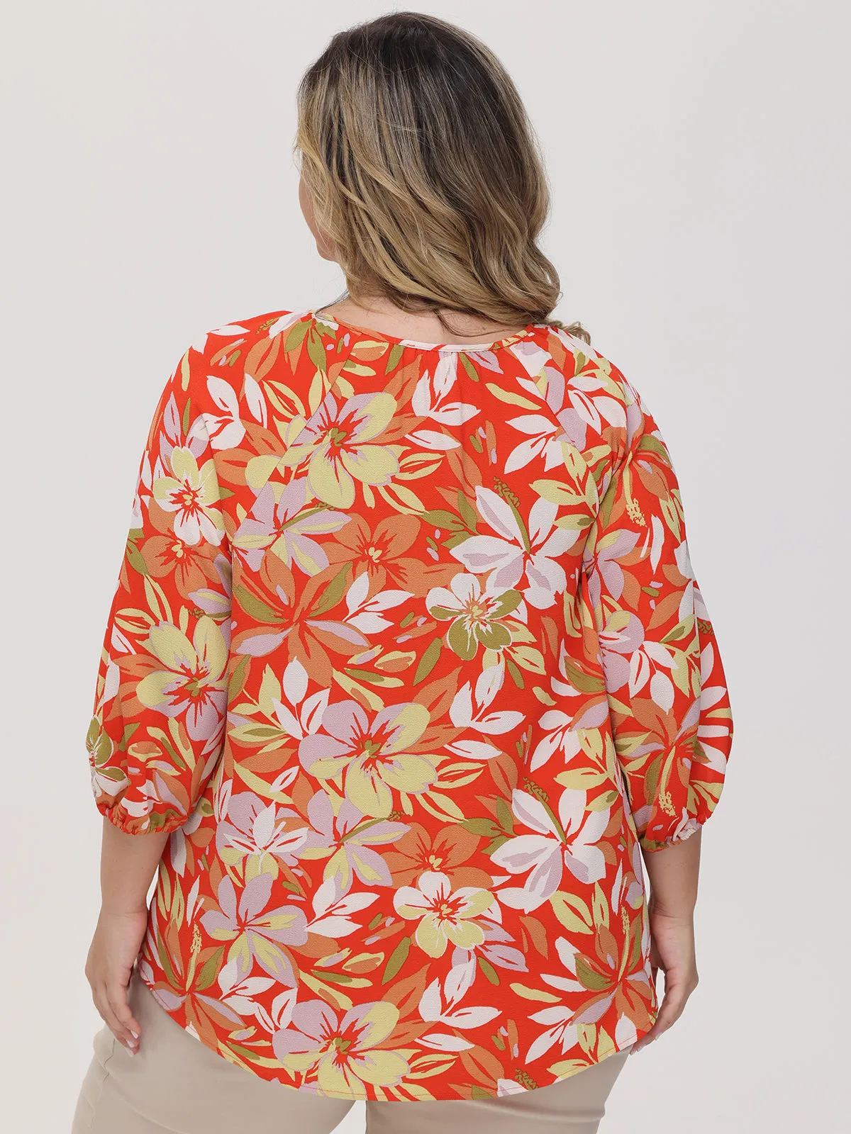 Plus Floral Tie Neck Blouse sold by Daily Thread product image thumbnail 3