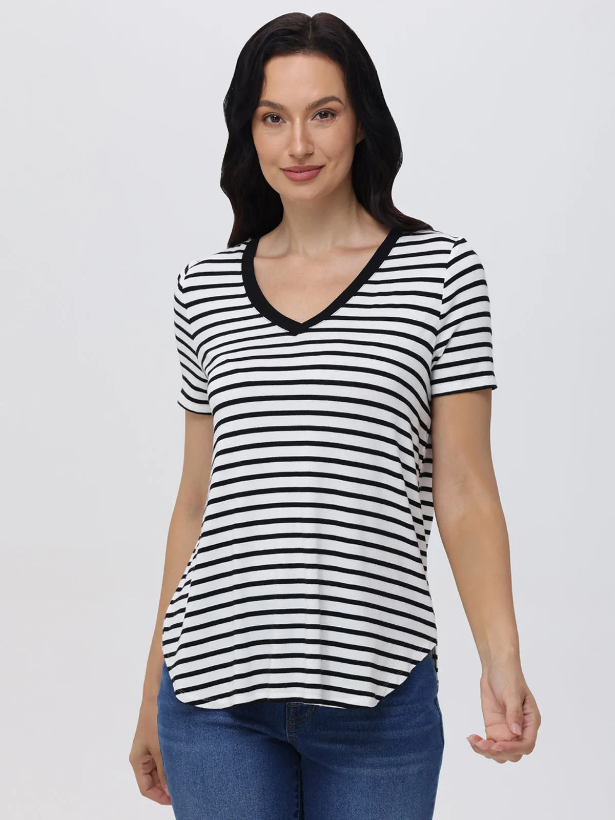 Stripe V-Neck Tee sold by Daily Thread