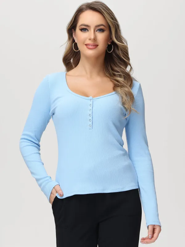 Rib Long Sleeve Henley Tee made by Daily Thread