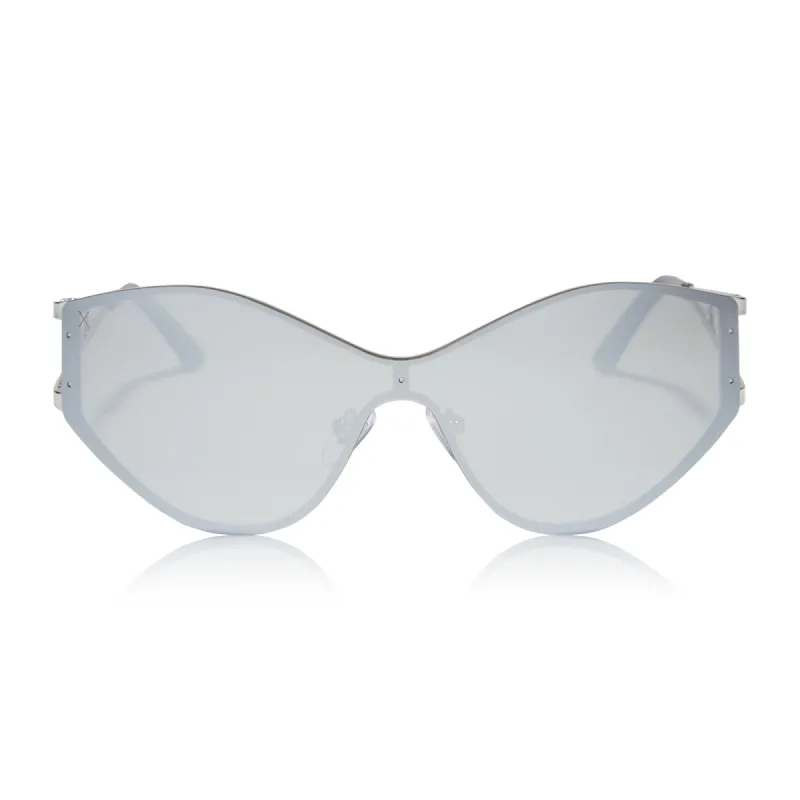 dessy - silver + silver mirror sunglasses sold by Dime Optics