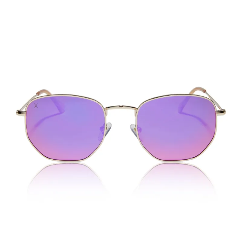 roxbury - gold + candy pink mirror polarized sunglasses sold by Dime Optics