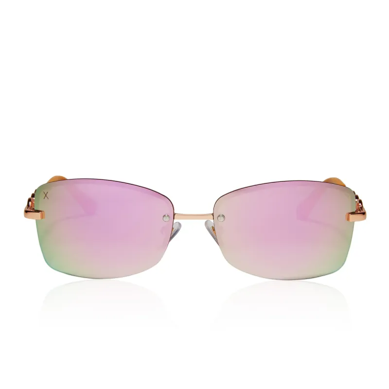 a vibe - rose gold + cherry blossom mirror sunglasses sold by Dime Optics