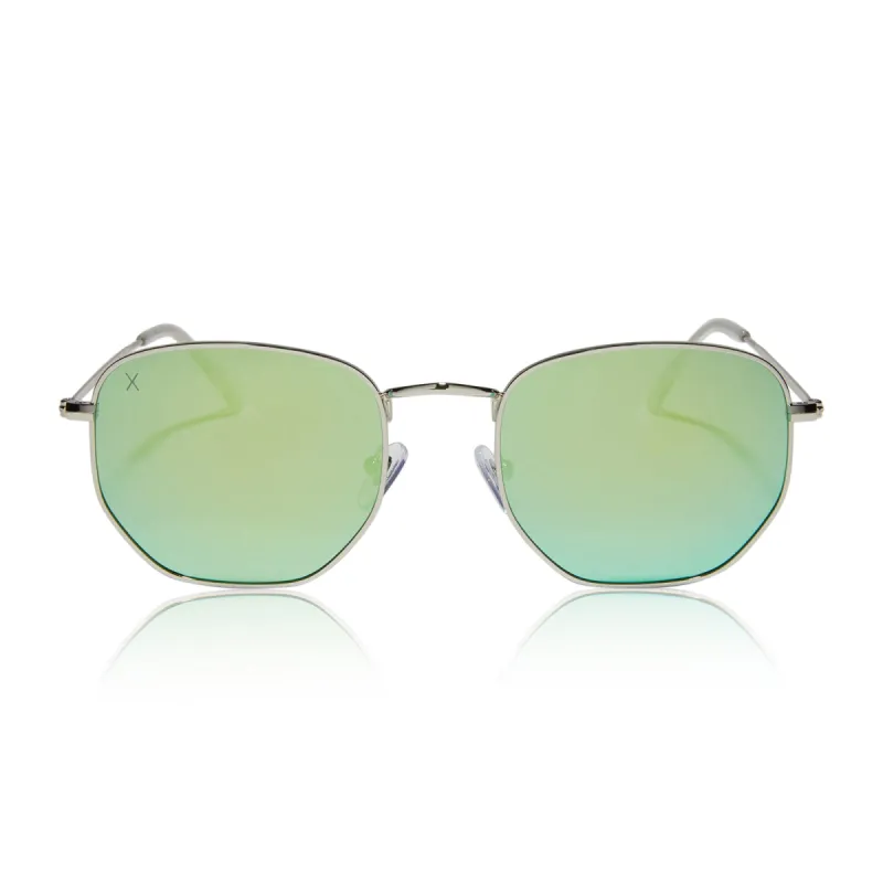roxbury - silver + cyan mirror polarized sunglasses sold by Dime Optics