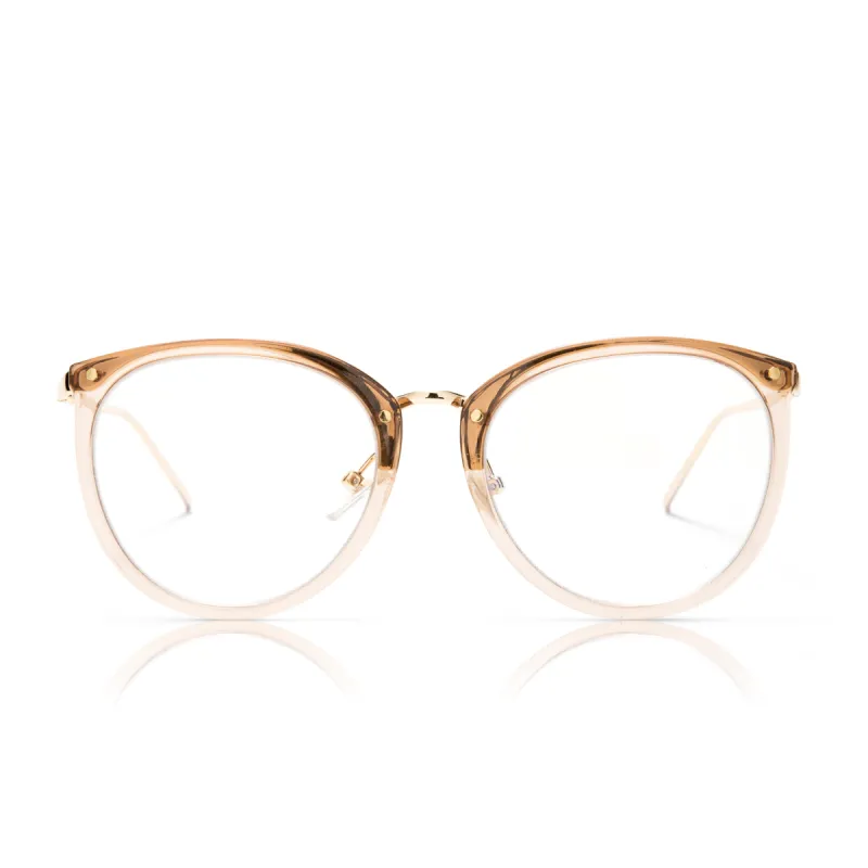 abbey - peach crystal + blue light glasses made by Dime Optics