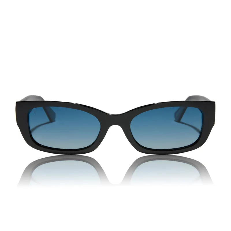 janis - cold, shiny, hard, plastic + punky blue gradient polarized sunglasses sold by Dime Optics
