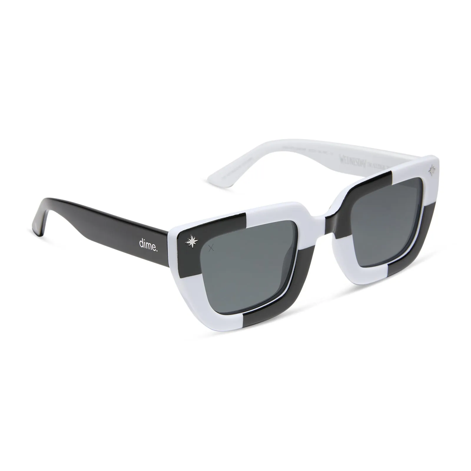 the wednesday addams - macabre black + white checkerboard + woeful smoke polarized sunglasses sold by Dime Optics product image thumbnail 3