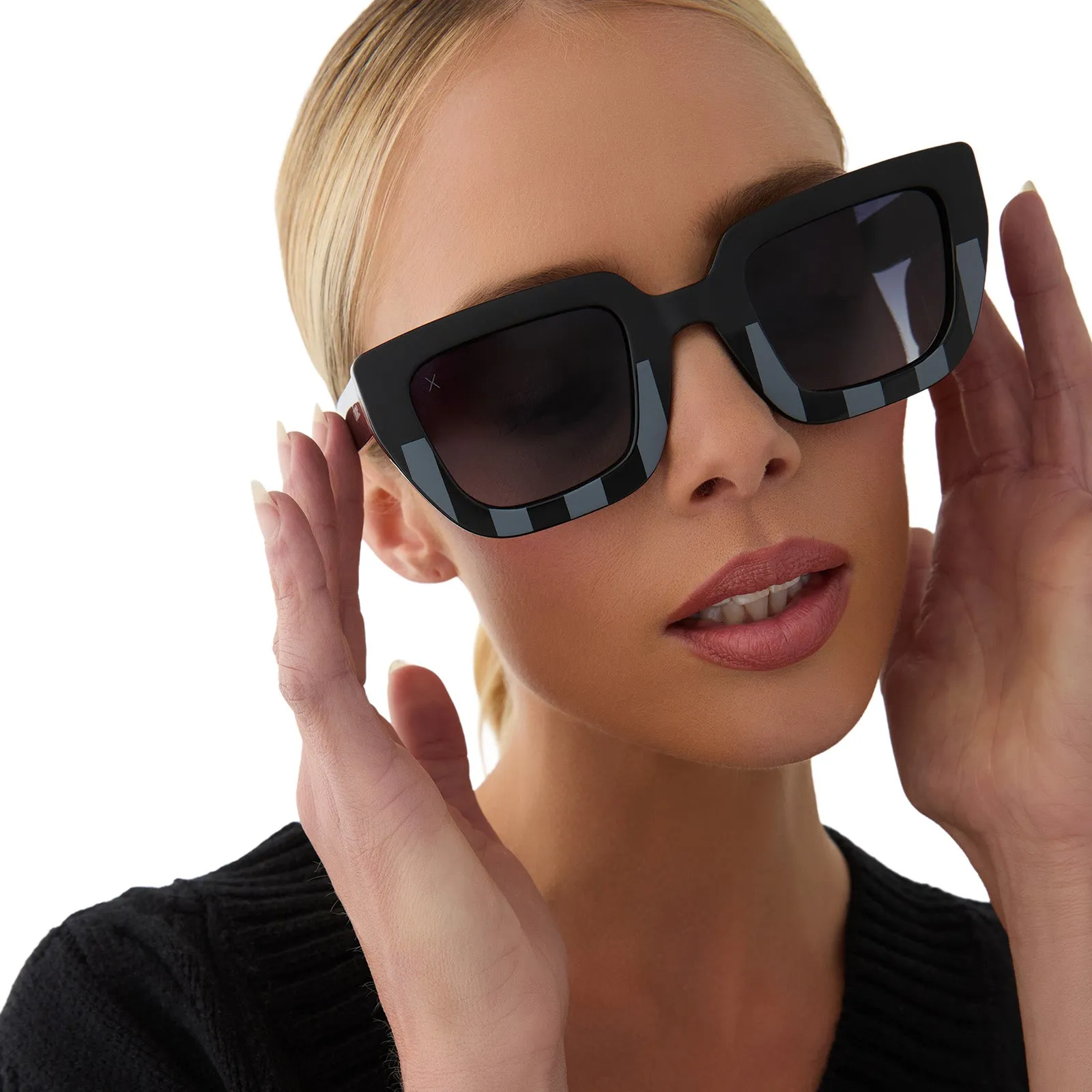 nevermore academy uniform - moody matte grey + glossy raven black + woeful black gradient polarized sunglasses sold by Dime Optics product image thumbnail 2