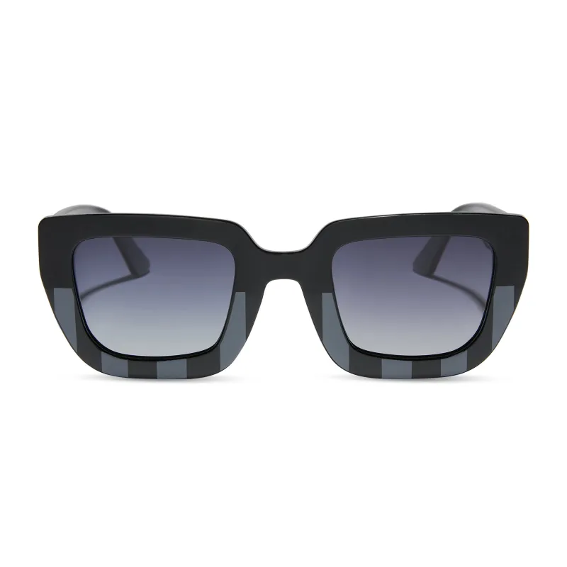 nevermore academy uniform - moody matte grey + glossy raven black + woeful black gradient polarized sunglasses sold by Dime Optics