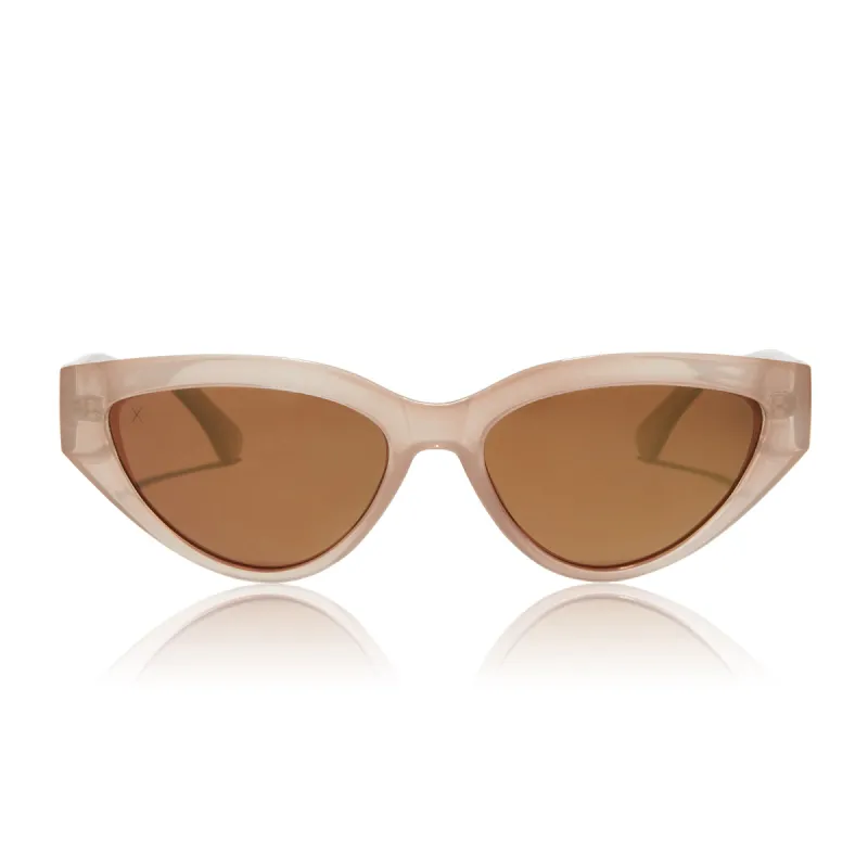 last call - milky nude + brown w/ gold flash polarized sunglasses sold by Dime Optics