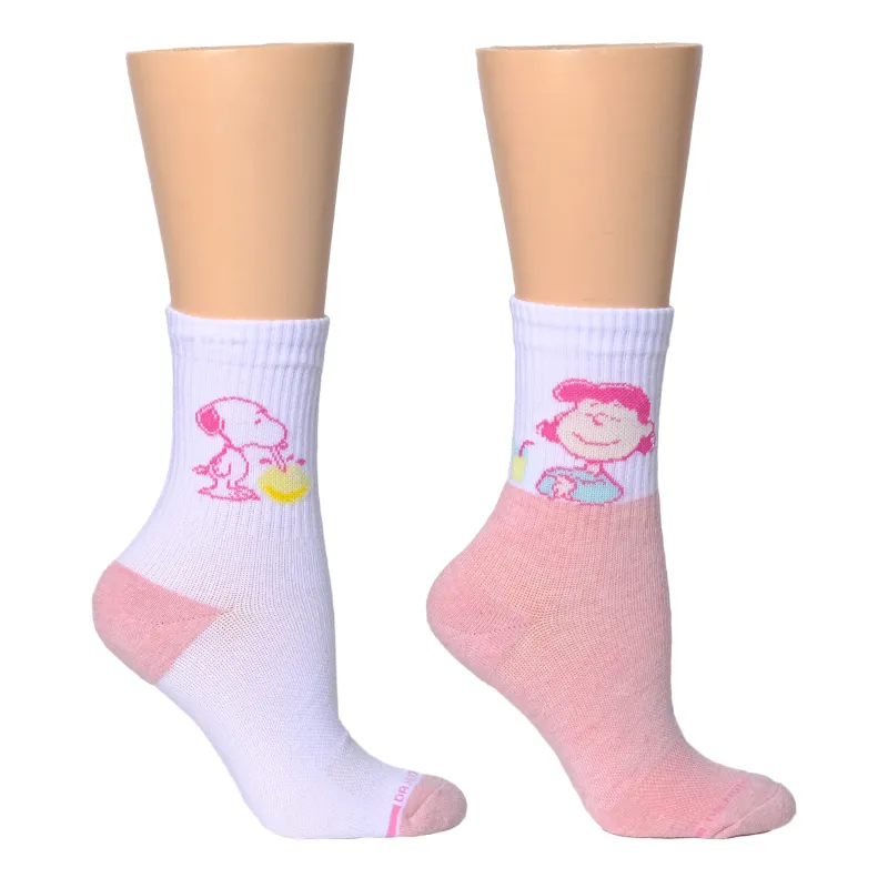 Snoopy Lemon Sip Ribbed | Mid-Crew Compression Socks For Women made by Dr. Motion