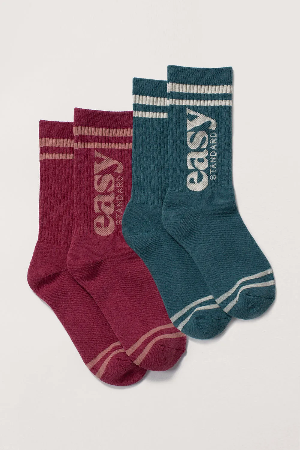 Cotton Logo Stripe Sock 2 Pack (Aqua & Berry) sold by EasyStandard
