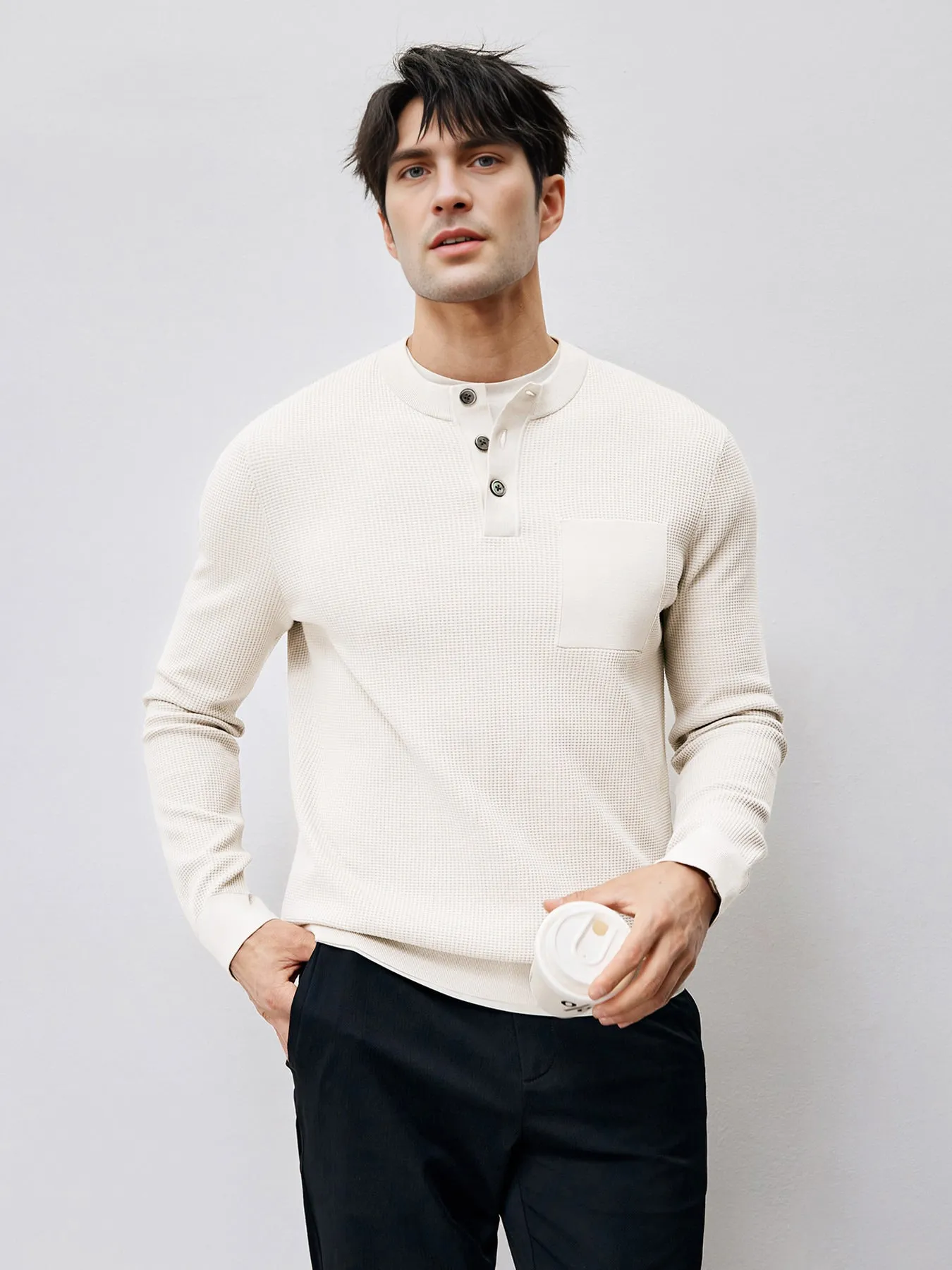 GentleKnit Buttoned Waffle Sweater sold by Fioboc